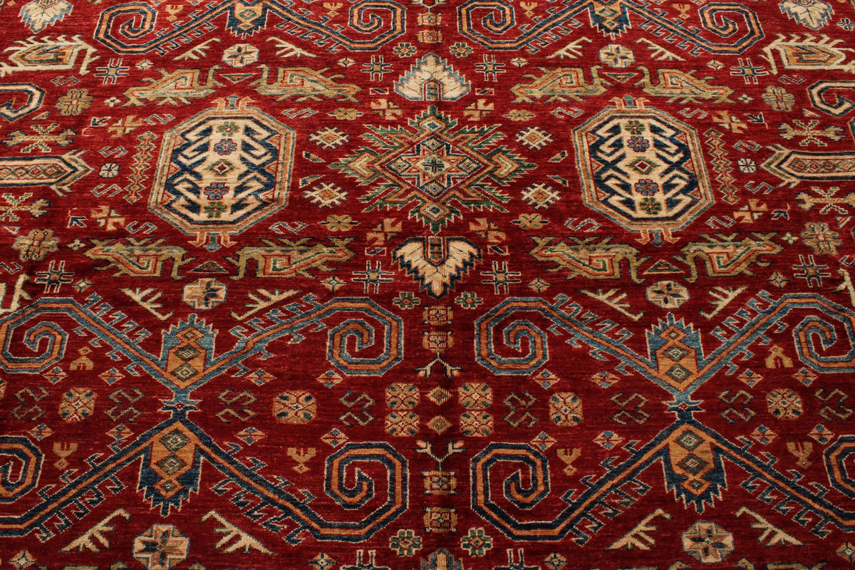10x13 Red and Ivory Kazak Tribal Rug