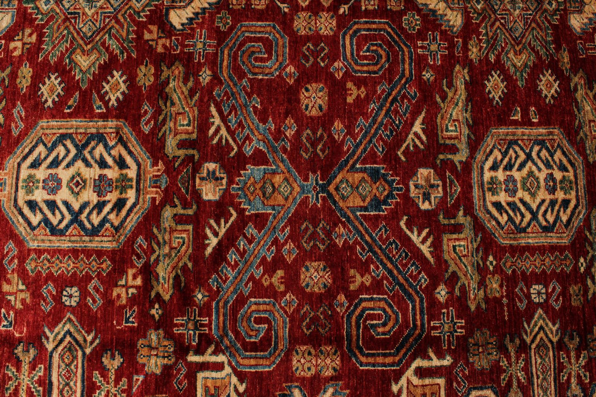 10x13 Red and Ivory Kazak Tribal Rug