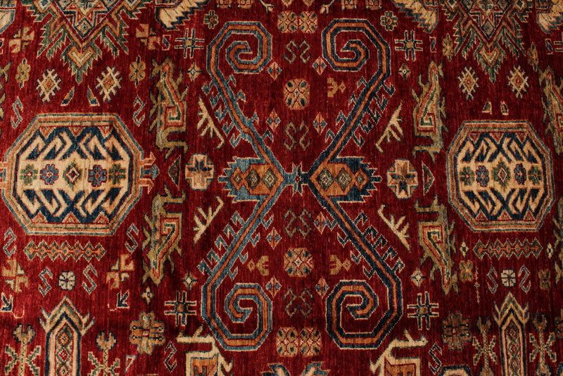 10x13 Red and Ivory Kazak Tribal Rug