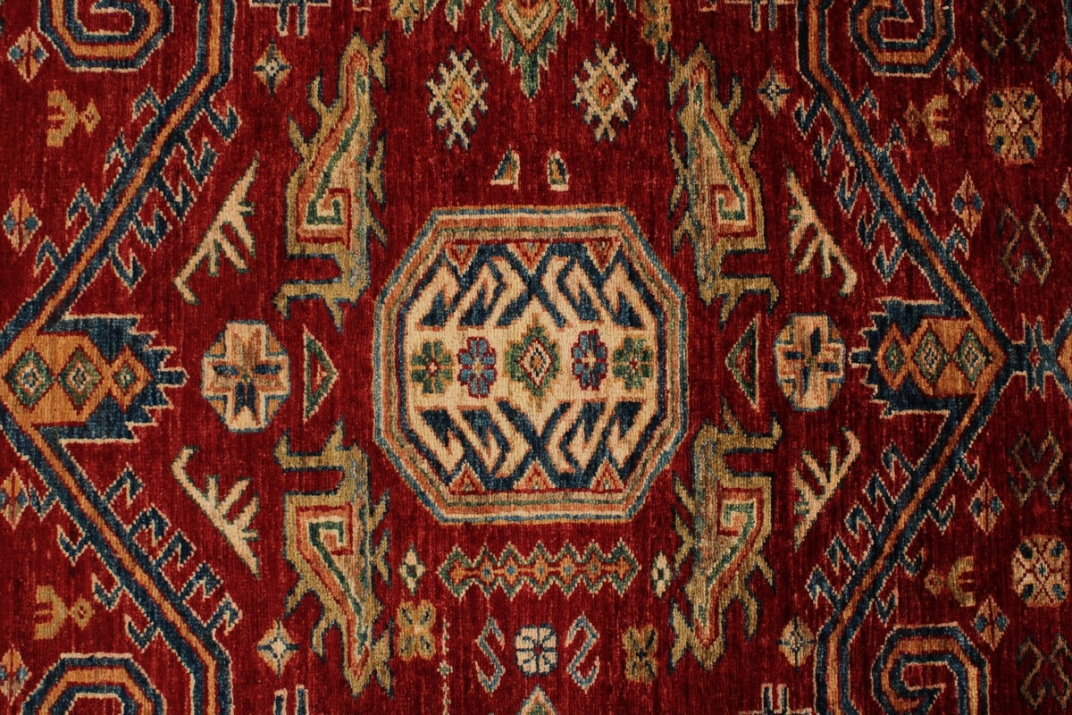 10x13 Red and Ivory Kazak Tribal Rug
