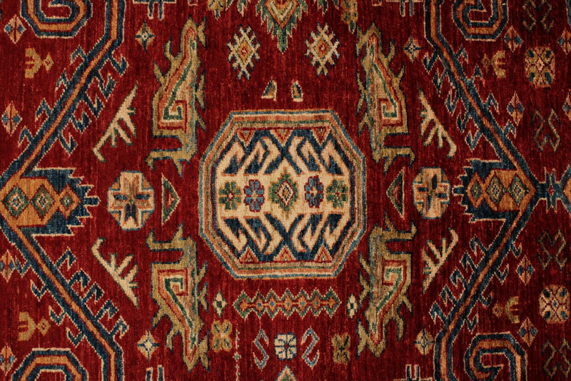 10x13 Red and Ivory Kazak Tribal Rug