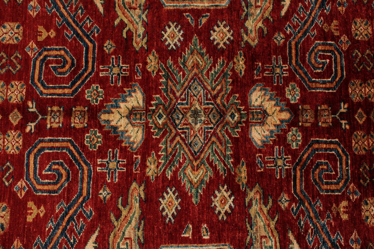 10x13 Red and Ivory Kazak Tribal Rug