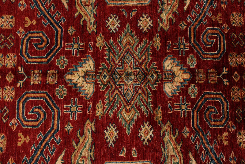 10x13 Red and Ivory Kazak Tribal Rug