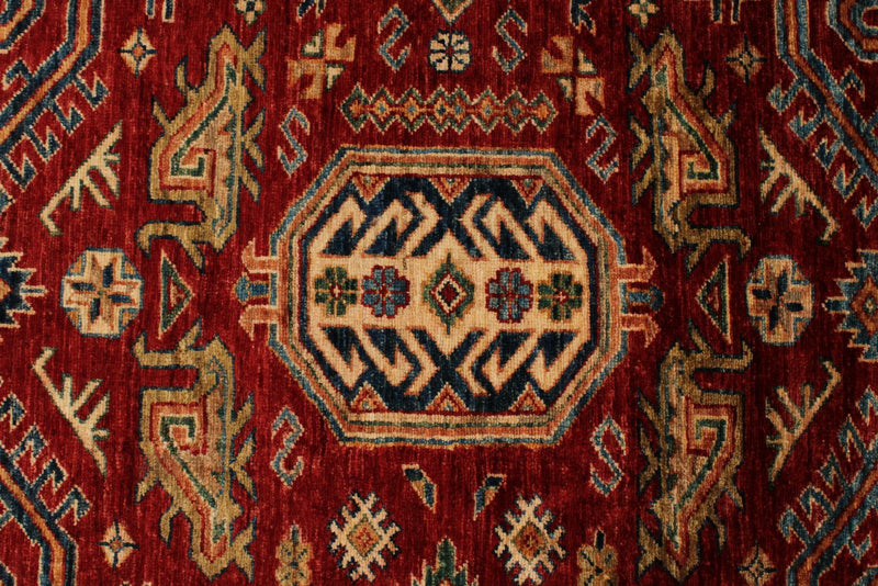 10x13 Red and Ivory Kazak Tribal Rug