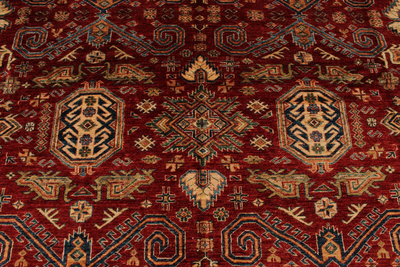 10x13 Red and Ivory Kazak Tribal Rug