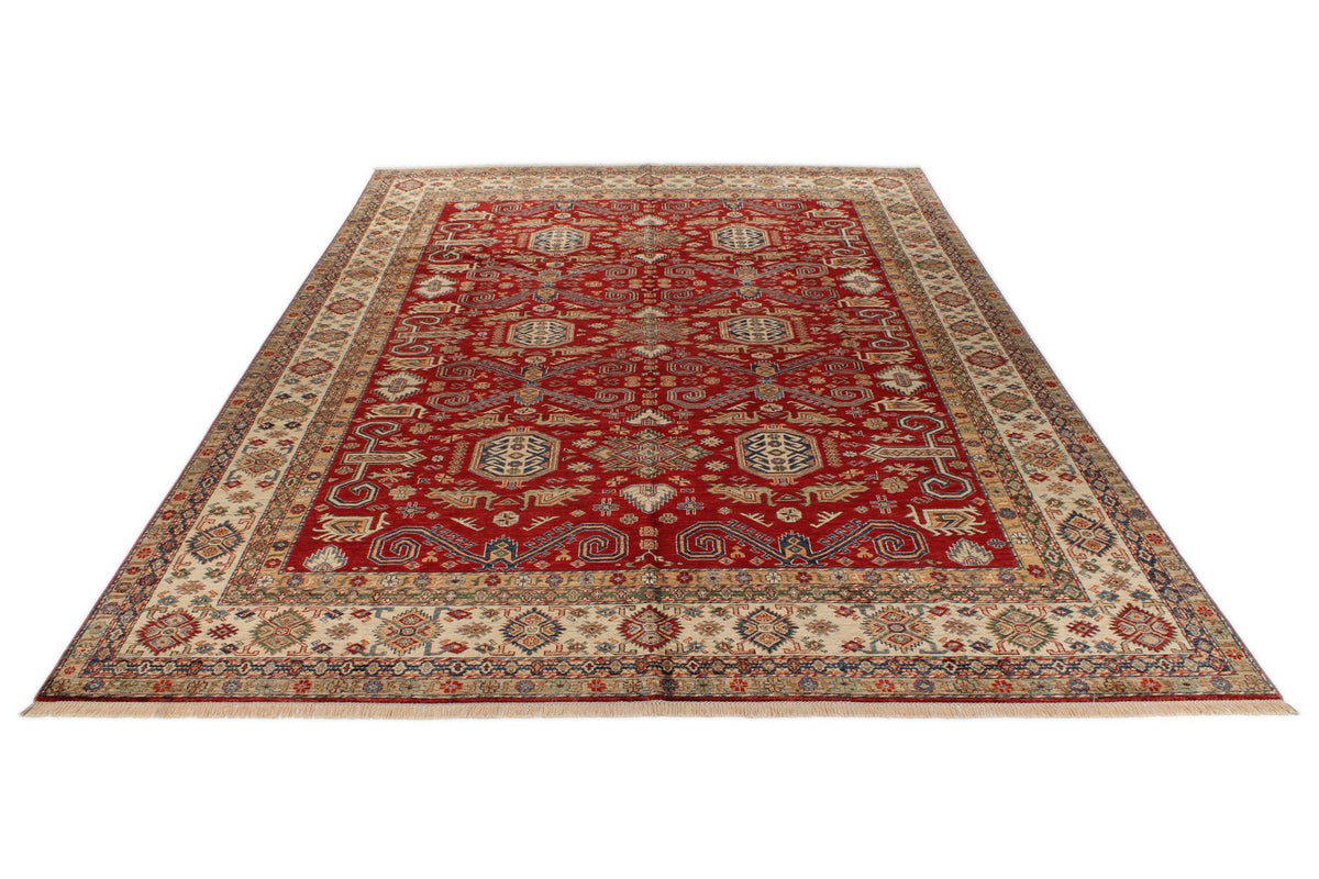 10x13 Red and Ivory Kazak Tribal Rug