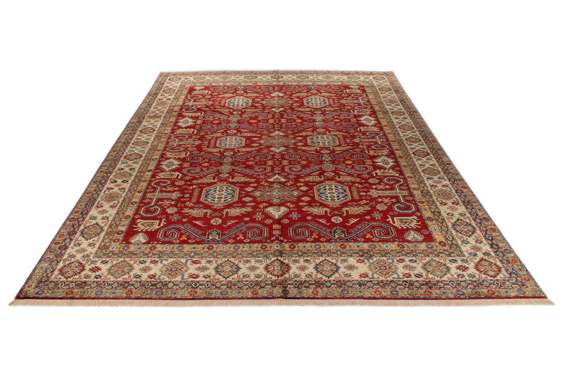 10x13 Red and Ivory Kazak Tribal Rug