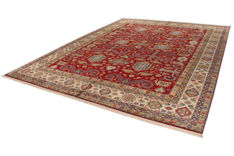 10x13 Red and Ivory Kazak Tribal Rug