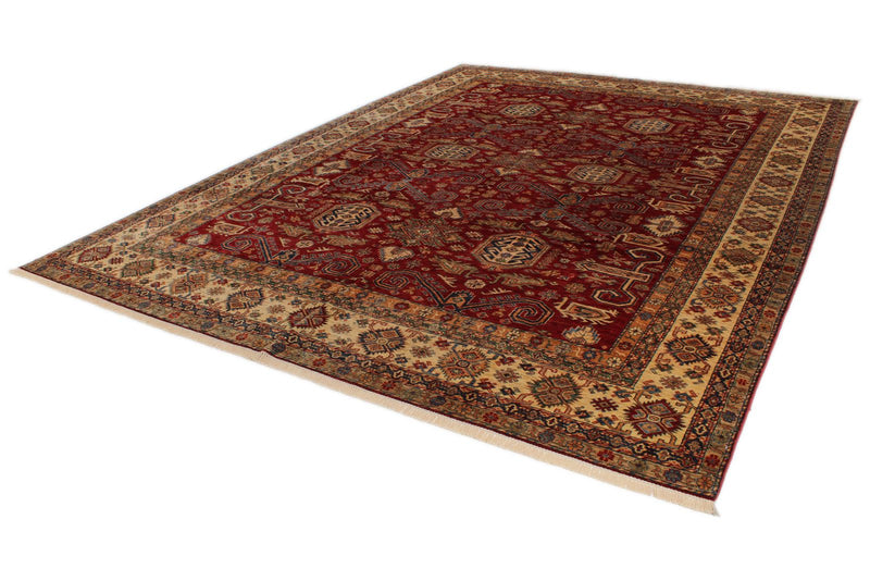 10x13 Red and Ivory Kazak Tribal Rug
