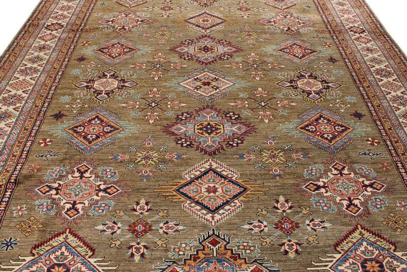 9x12 Rust and Ivory Kazak Tribal Rug