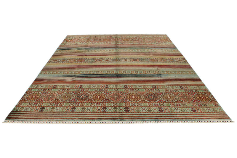8x11 Blue and Multicolor Tribal Rug