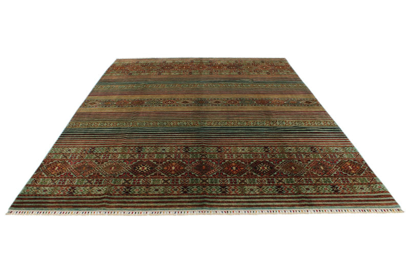 8x11 Blue and Multicolor Tribal Rug