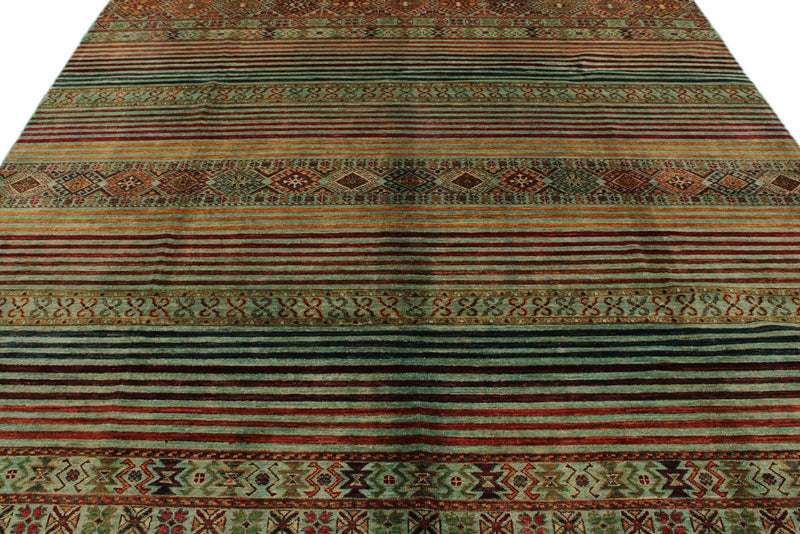 8x11 Blue and Multicolor Tribal Rug