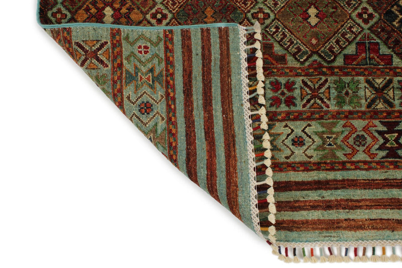 8x11 Blue and Multicolor Tribal Rug