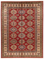 9x12 Red and Ivory Kazak Tribal Rug