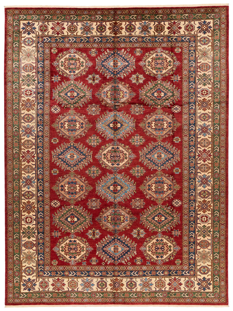 9x12 Red and Ivory Kazak Tribal Rug