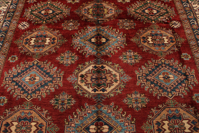 9x12 Red and Ivory Kazak Tribal Rug