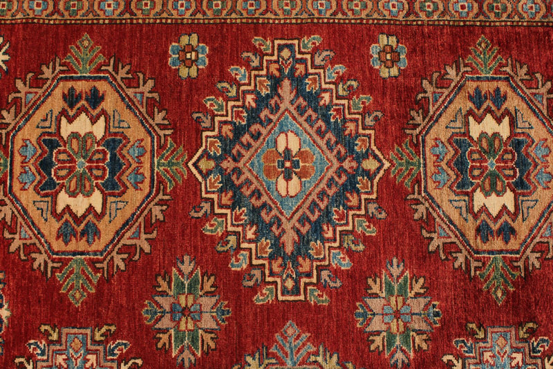 9x12 Red and Ivory Kazak Tribal Rug