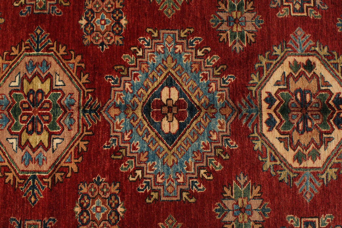 9x12 Red and Ivory Kazak Tribal Rug