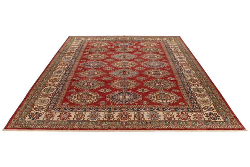 9x12 Red and Ivory Kazak Tribal Rug