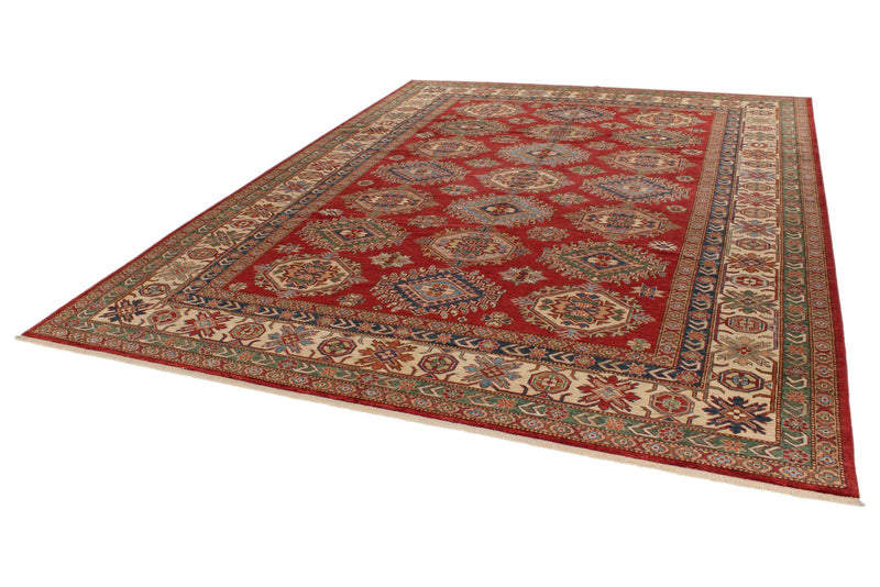 9x12 Red and Ivory Kazak Tribal Rug