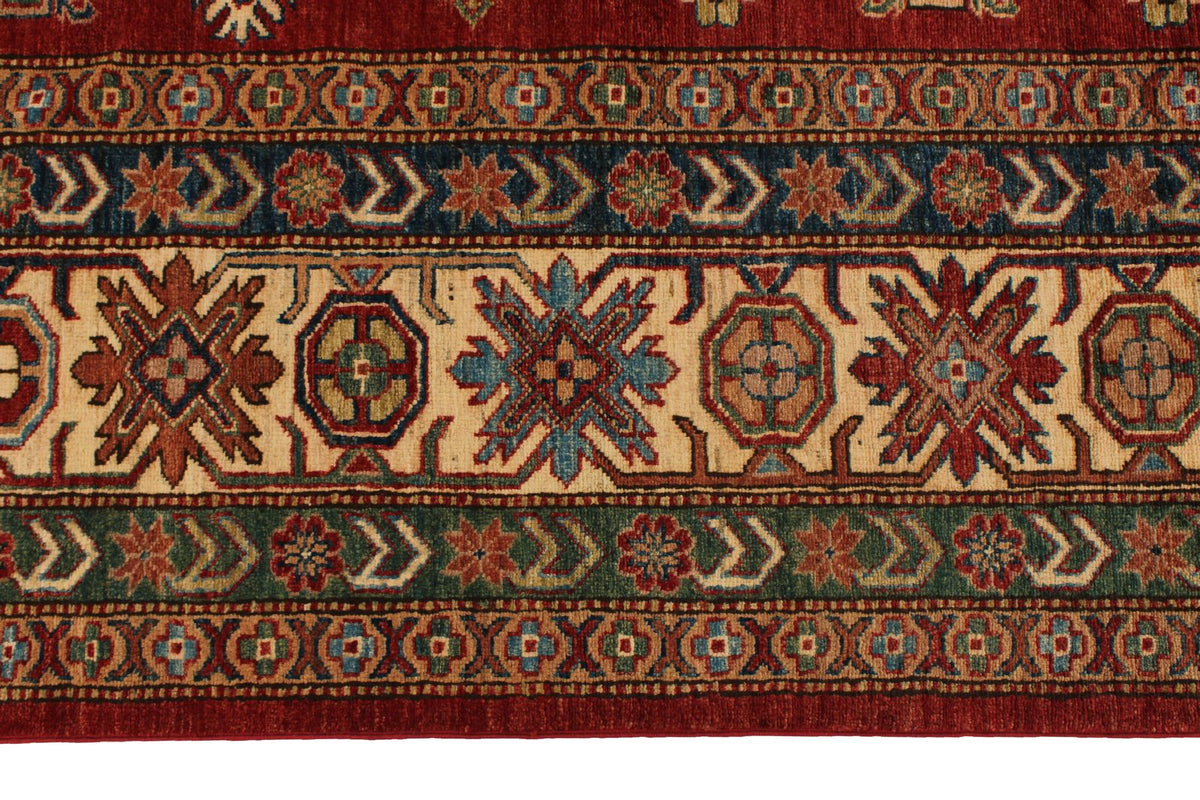 9x12 Red and Ivory Kazak Tribal Rug