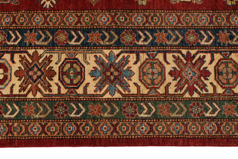 9x12 Red and Ivory Kazak Tribal Rug