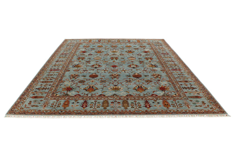 9x12 Blue and Multicolor Turkish Tribal Rug