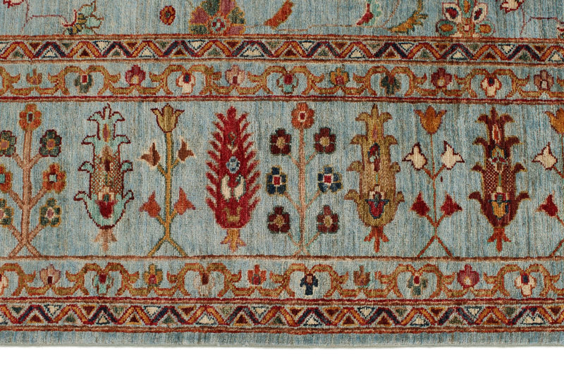 9x12 Blue and Multicolor Turkish Tribal Rug