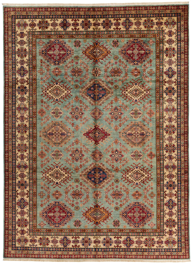 9x12 Olive Green and Ivory Kazak Tribal Rug