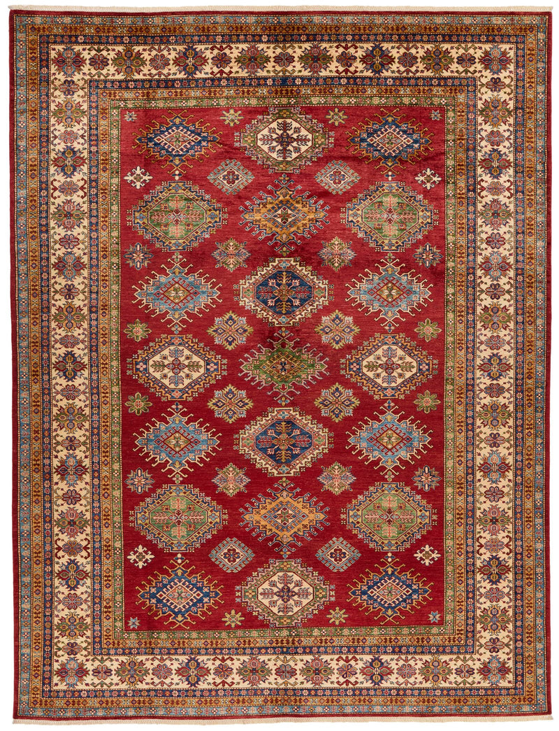 9x12 Red and Ivory Kazak Tribal Rug