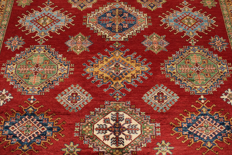 9x12 Red and Ivory Kazak Tribal Rug