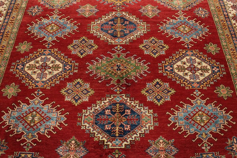 9x12 Red and Ivory Kazak Tribal Rug