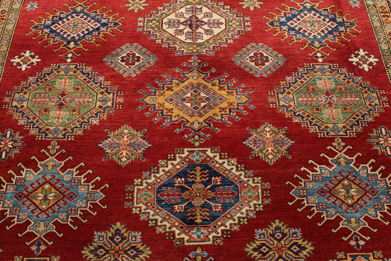 9x12 Red and Ivory Kazak Tribal Rug