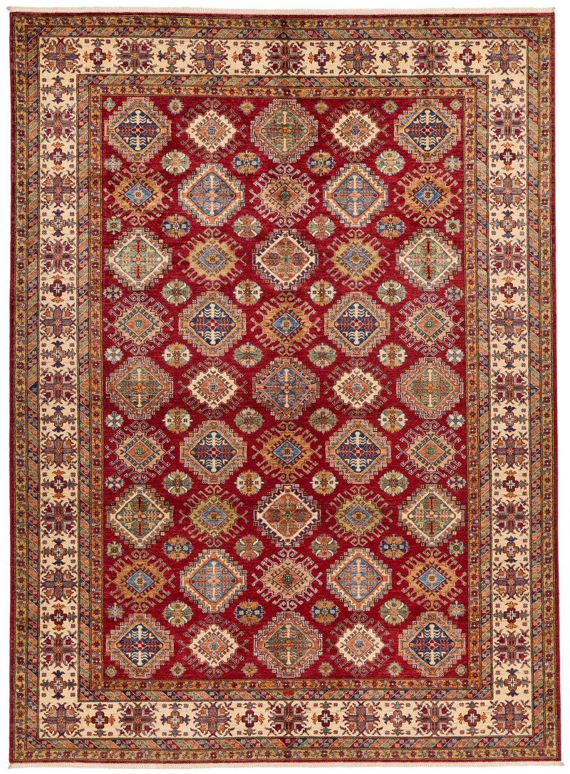 9x12 Red and Ivory Kazak Tribal Rug