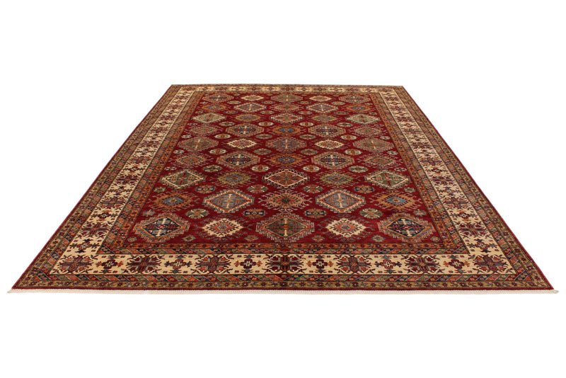 9x12 Red and Ivory Kazak Tribal Rug