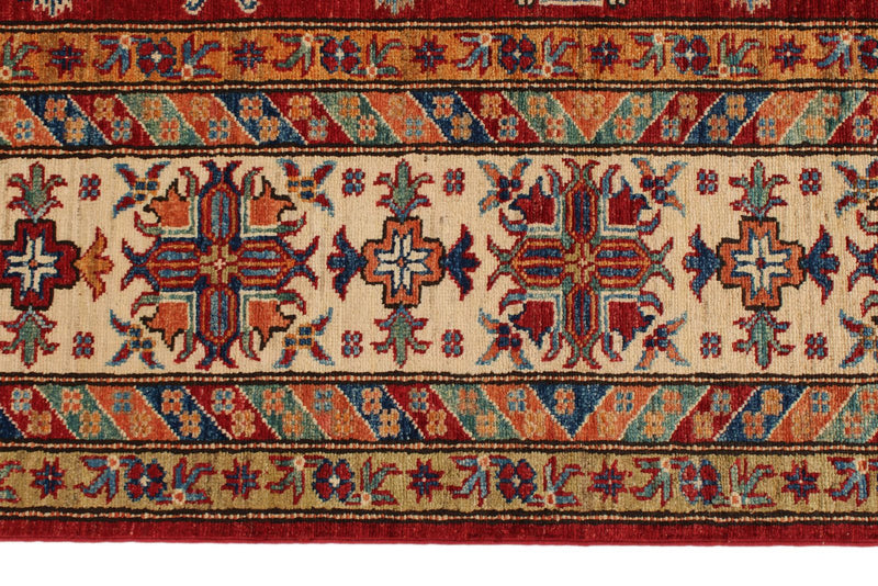 9x12 Red and Ivory Kazak Tribal Rug