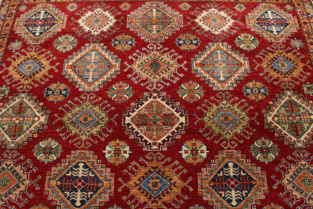 9x12 Red and Ivory Kazak Tribal Rug