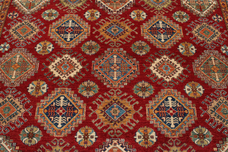 9x12 Red and Ivory Kazak Tribal Rug