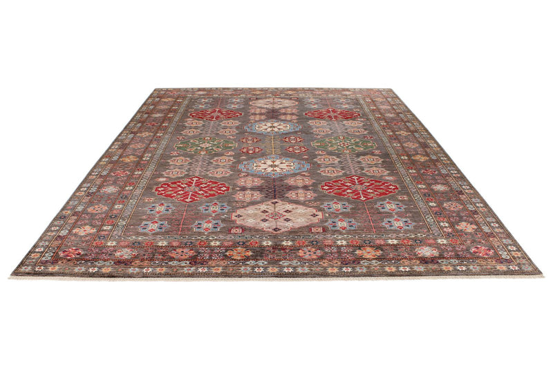 9x12 Brown and Multicolor Turkish Tribal Rug