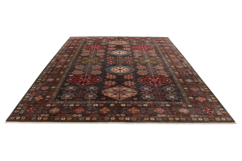 9x12 Brown and Multicolor Turkish Tribal Rug