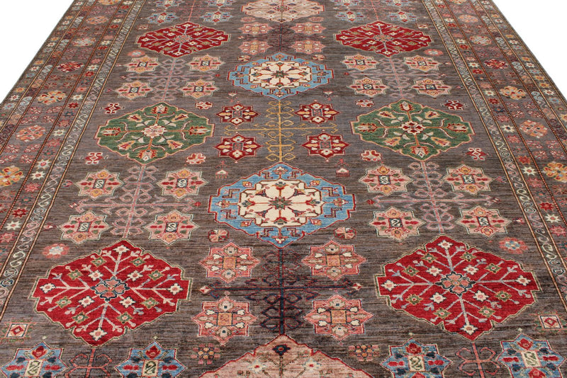 9x12 Brown and Multicolor Turkish Tribal Rug