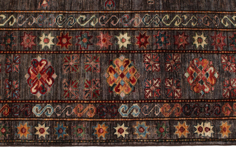 9x12 Brown and Multicolor Turkish Tribal Rug