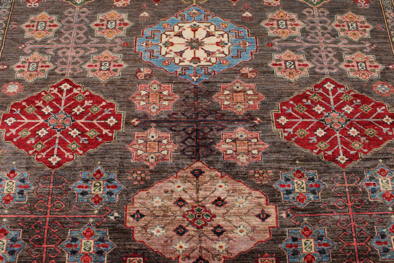 9x12 Brown and Multicolor Turkish Tribal Rug