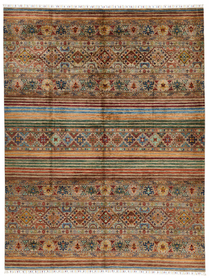 9x12 Brown and Multicolor Tribal Rug