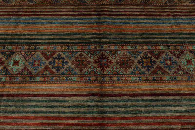 9x12 Brown and Multicolor Tribal Rug