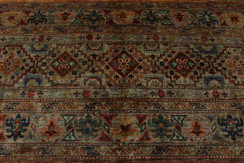 9x12 Brown and Multicolor Tribal Rug