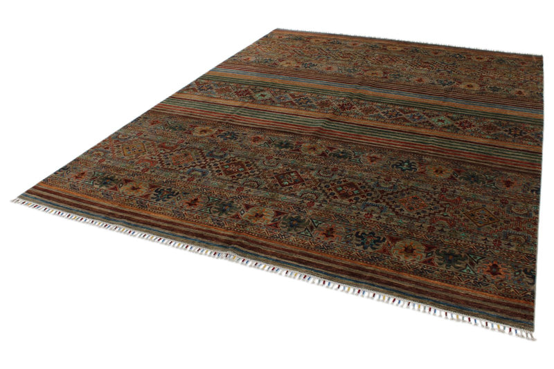 9x12 Brown and Multicolor Tribal Rug