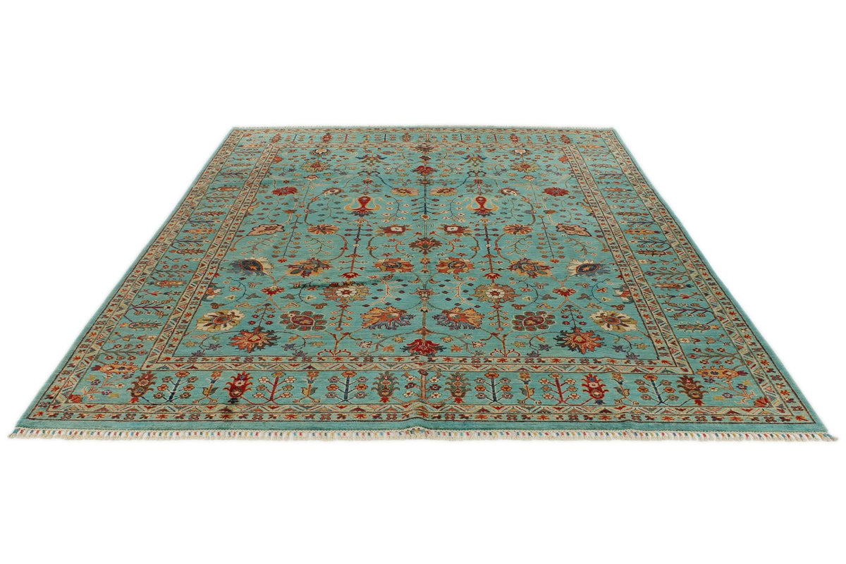 8x10 Blue and Multicolor Turkish Tribal Rug