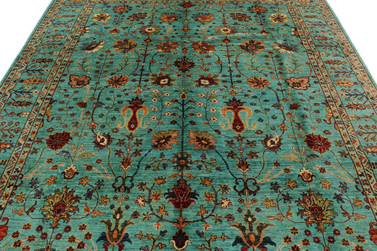 8x10 Blue and Multicolor Turkish Tribal Rug